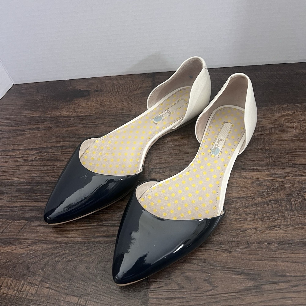 Boden Cleo D'orsay Flats 39.5 8.5 9 Blue Tan Patent Leather Shoes Classic Office